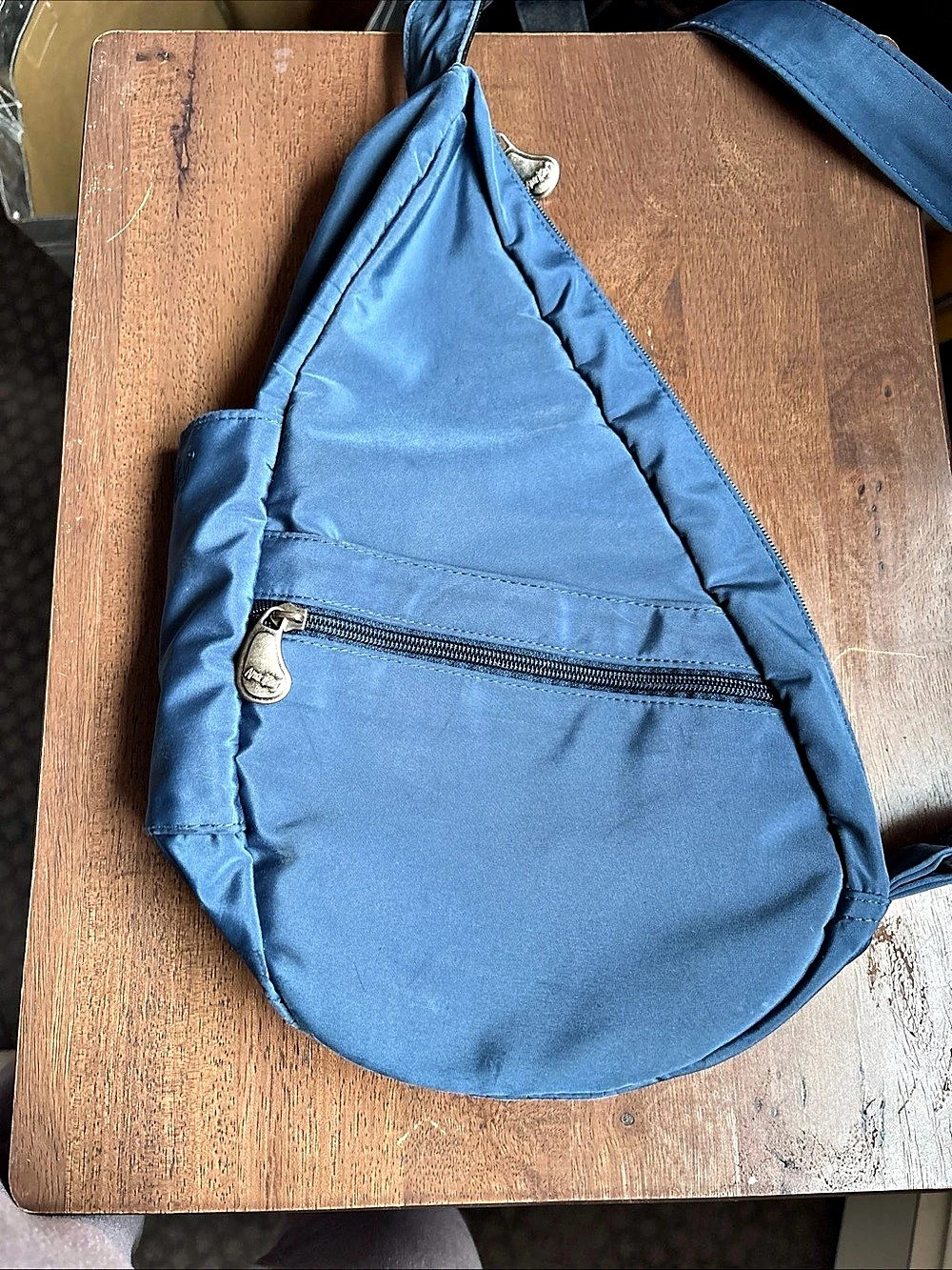 AmeriBag Healthy Back Bag Blue Nylon Sling Teardrop Ergonomic Travel Crossbody